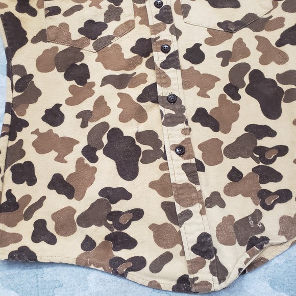 Vintage Duxbak Shirt Mens Small Tan Duck Camo Long Sleeve Button Hunting - Picture 6 of 13